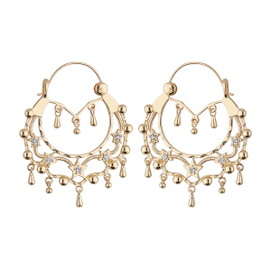 CRÉOLES ETHNIQUES PLAQUÉ OR CRISTAL BLANC DIAM 45MM