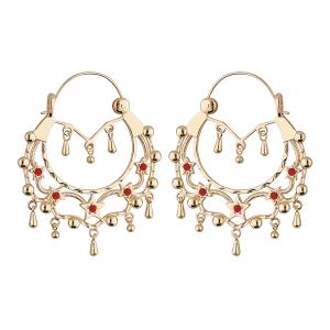 CRÉOLES ETHNIQUES PLAQUÉ OR PIERRE ROUGE DIAM 45MM