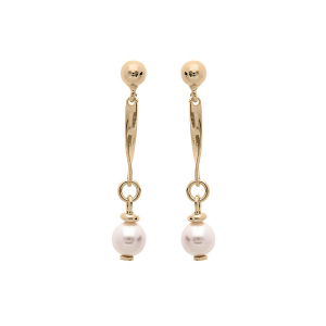 BOUCLES D'OREILLES TIGE PLAQUÉ OR PENDANTE PERLE BLANCHE SYNTHETIQUE