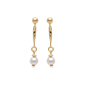 BOUCLES D'OREILLES TIGE PLAQUÉ OR PENDANTE PERLE BLANCHE SYNTHETIQUE