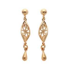 BOUCLES D'OREILLES TIGE PLAQUÉ OR MOTIFS ANCIENS PENDANT