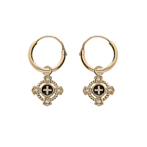 CRÉOLES PLAQUÉ OR ARTICULÉE PAMPILLE CROIX OXYDES BLANCS SERTIS