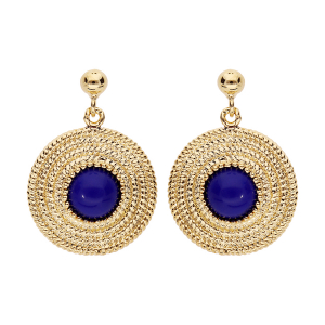 BOUCLES D'OREILLES TIGE PLAQUÉ OR ROND AVEC PIERRE SYNTHÉTIQUE BLEU FONCÉE