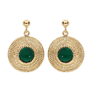 BOUCLES D'OREILLES TIGE PLAQUÉ OR ROND AVEC PIERRE SYNTHÉTIQUE VERTE