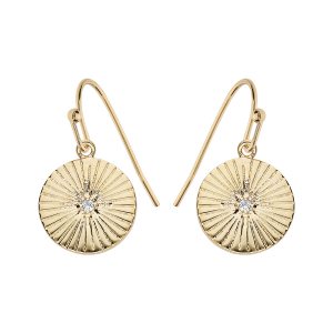 BOUCLES D'OREILLES CROCHET PLAQUÉ OR RONDE STRIÉE AVEC OXYDE BLANC SERTI