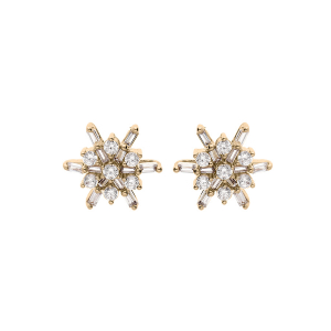 BOUCLES D'OREILLES TIGE PLAQUÉ OR FLEUR OXYDES BLANCS SERTIS