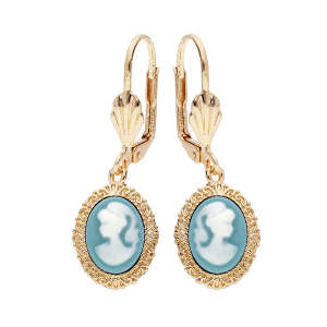 BOUCLES D'OREILLES PLAQUÉ OR CAMÉE RÉSINE BLEUE SYSTEME DORMEUSE