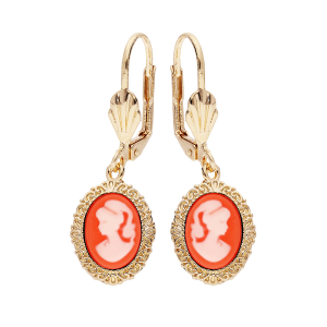 BOUCLES D'OREILLES PLAQUÉ OR CAMÉE RÉSINE ROSE SYSTEME DORMEUSE