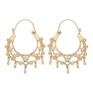 CRÉOLES PLAQUÉ OR 33MM ETOILES OXYDES BLANCS SERTIS