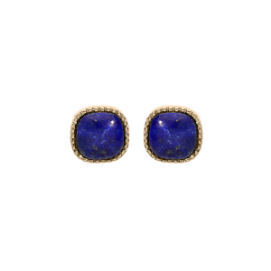 BOUCLES D'OREILLES TIGE PLAQUÉ OR CARRÉ LAPIS LAZULII VÉRITABLE