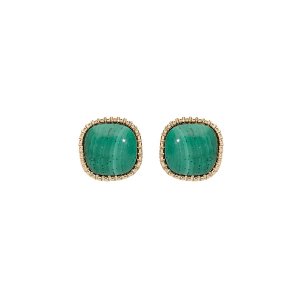 BOUCLES D'OREILLES TIGE PLAQUÉ OR CARRÉ MALACHITE LAZULII VÉRITABLE