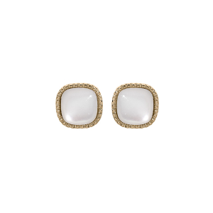 BOUCLES D'OREILLES TIGE PLAQUÉ OR CARRÉ NACRE BLANCHE VÉRITABLE