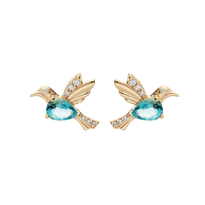 BOUCLES D'OREILLES TIGE PLAQUÉ OR OISEAU OXYDE BLEU