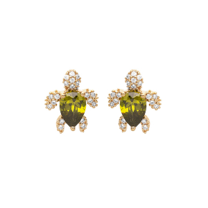 BOUCLES D'OREILLES TIGE PLAQUÉ OR TORTUE OXYDE VERT ET BLANCS