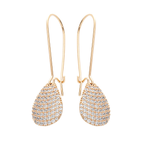 BOUCLES D'OREILLES PLAQUÉ OR CROCHET GOUTTE PAVÉ OXYDES BLANCS SERTIS