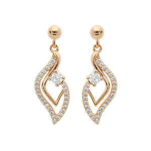 BOUCLES D'OREILLES CROCHET PLAQUÉ OR PENDENTIF GOUTTE AVEC OXYDES BLANCS SERTIS