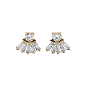 BOUCLES D'OREILLES TIGE PLAQUÉ OR EVENTAIL OXYDES BLANCS