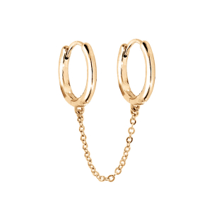 CRÉOLES PLAQUÉ OR 2 TROUS MENOTTES LISSES ARTICULEES AVEC CHAINETTE (POUR 2 TROUS)