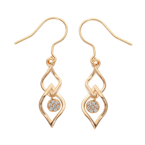 BOUCLES D'OREILLES PLAQUÉ OR CROCHET PENDANTE PASTILLE OXYDES BLANCS SERTIS