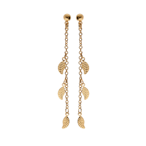 BOUCLES D'OREILLES TIGE PLAQUÉ OR PENFDANTE FEUILLES