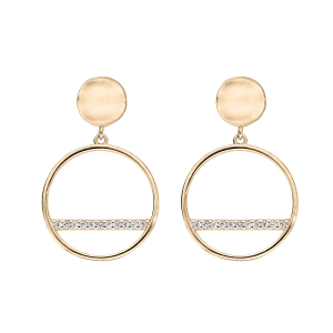 BOUCLES D'OREILLES TIGE PLAQUÉ OR CERCLE AVEC BARETTE OXYDES BLANCS SERTIS