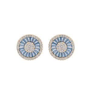 BOUCLES D'OREILLES TIGE PLAQUÉ OR OXYDES RECTANGULAIRES BLEUS ET OXYDES BLANCS SERTIS
