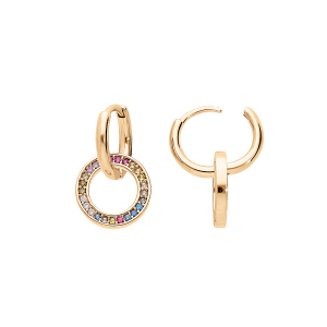 CRÉOLES DOUBLE PLAQUÉ OR AVEC ANNEAU EMPIERRÉ MULTICOULEUR