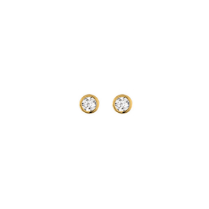 BOUCLES D'OREILLES TIGE SOLITAIRE PLAQUÉ OR RONDE SERTI CLOS OXYDE BLANC  2MM