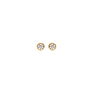 BOUCLES D'OREILLES TIGE SOLITAIRE PLAQUÉ OR RONDE SERTI CLOS OXYDE BLANC  2MM