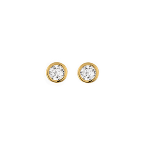 BOUCLES D'OREILLES TIGE SOLITAIRE PLAQUÉ OR RONDE SERTI CLOS OXYDE BLANC  3MM