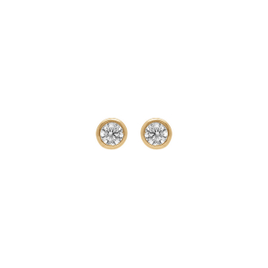 BOUCLES D'OREILLES TIGE SOLITAIRE PLAQUÉ OR RONDE SERTI CLOS OXYDE BLANC  3MM