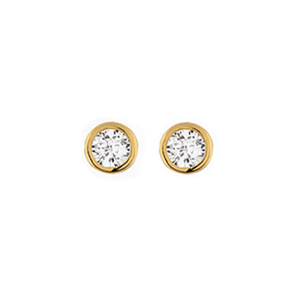 BOUCLES D'OREILLES TIGE SOLITAIRE PLAQUÉ OR RONDE SERTI CLOS OXYDE BLANC  4MM
