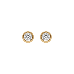 BOUCLES D'OREILLES TIGE SOLITAIRE PLAQUÉ OR RONDE SERTI CLOS OXYDE BLANC  4MM