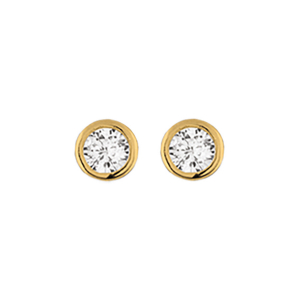 BOUCLES D'OREILLES TIGE SOLITAIRE PLAQUÉ OR RONDE SERTI CLOS OXYDE BLANC  5MM