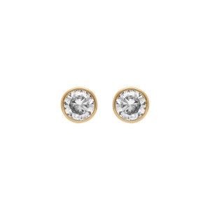 BOUCLES D'OREILLES TIGE SOLITAIRE PLAQUÉ OR RONDE SERTI CLOS OXYDE BLANC  5MM