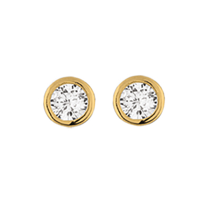 BOUCLES D'OREILLES TIGE SOLITAIRE PLAQUÉ OR RONDE SERTI CLOS OXYDE BLANC  6MM