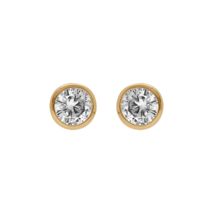 BOUCLES D'OREILLES TIGE SOLITAIRE PLAQUÉ OR RONDE SERTI CLOS OXYDE BLANC  6MM