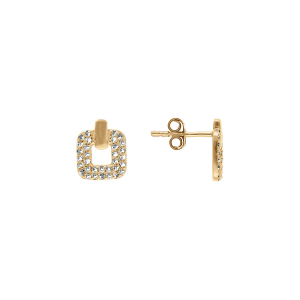 BOUCLES D'OREILLES TIGE PLAQUÉ OR CARRÉ OXYDES BLANCS SERTIS