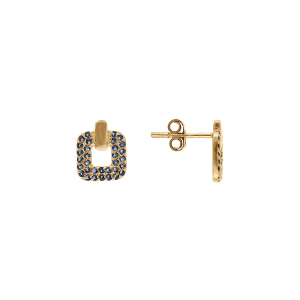BOUCLES D'OREILLES TIGE PLAQUÉ OR CARRÉ OXYDES BLEU