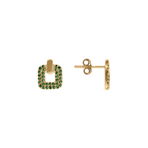 BOUCLES D'OREILLES TIGE PLAQUÉ OR CARRÉ OXYDES VERT