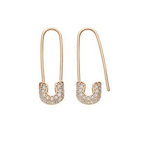 BOUCLES D'OREILLES PLAQUÉ OR  EPINGLE A NOURRICE OXYDES BLANCS SERTIS