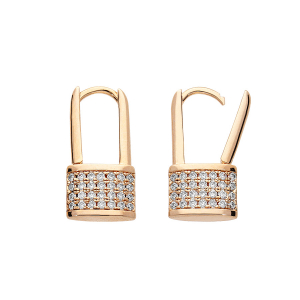 BOUCLES D'OREILLES PLAQUÉ OR CADENAS OXYDES BLANCS SERTIS