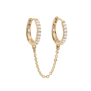 CRÉOLES PLAQUÉ OR 2 TROUS MENOTTES ARTICULEES OXYDES BLANCS SERTIS ET CHAINETTE (POUR 2 TROUS)