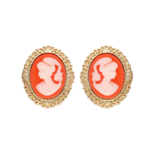 BOUCLES D'OREILLES TIGE PLAQUÉ OR CAMÉE RÉSINE ROSE  12MM X 14MM