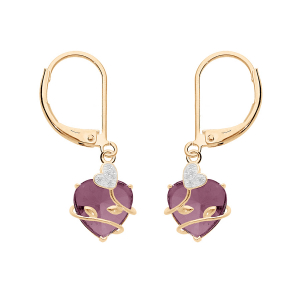 BOUCLES D'OREILLES PLAQUÉ OR COEUR OXYDE VIOLET AVEC VOLUTE