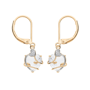BOUCLES D'OREILLES PLAQUÉ OR COEUR OXYDE BLANC AVEC VOLUTE