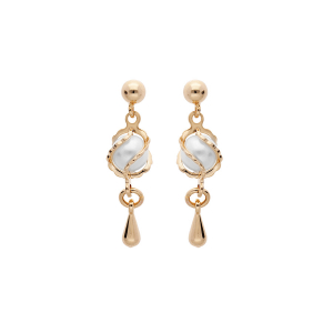 BOUCLES D'OREILLES TIGE PLAQUÉ OR  PENDNATE PERLE BLANCHE IMITATION