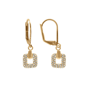 BOUCLES D'OREILLES DORMEUSE PLAQUÉ OR CARRÉ OXYDES BLANCS SERTIS