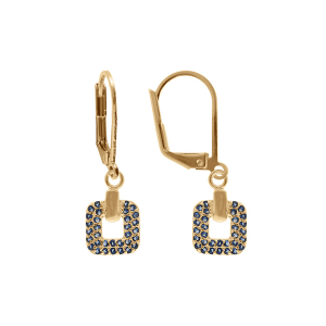 BOUCLES D'OREILLES DORMPEUSE PLAQUÉ OR CARRÉ OXYDES BLEU