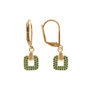 BOUCLES D'OREILLES DORMPEUSE PLAQUÉ OR CARRÉ OXYDES VERT